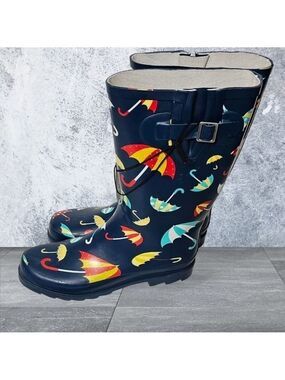 Via Rosa Snow Rain Boots Multicolor Umbrella Print Size 11
